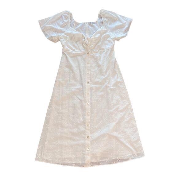Madewell Eyelet Tie Front Midi Dress White Cotton Short Sleeve Size 4 Boho Bride - Picture 3 of 16